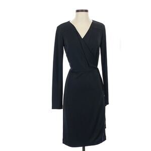 Ann Taylor Navy Wrap Dress Long Sleeve Size 12 Tie Waist Career Office